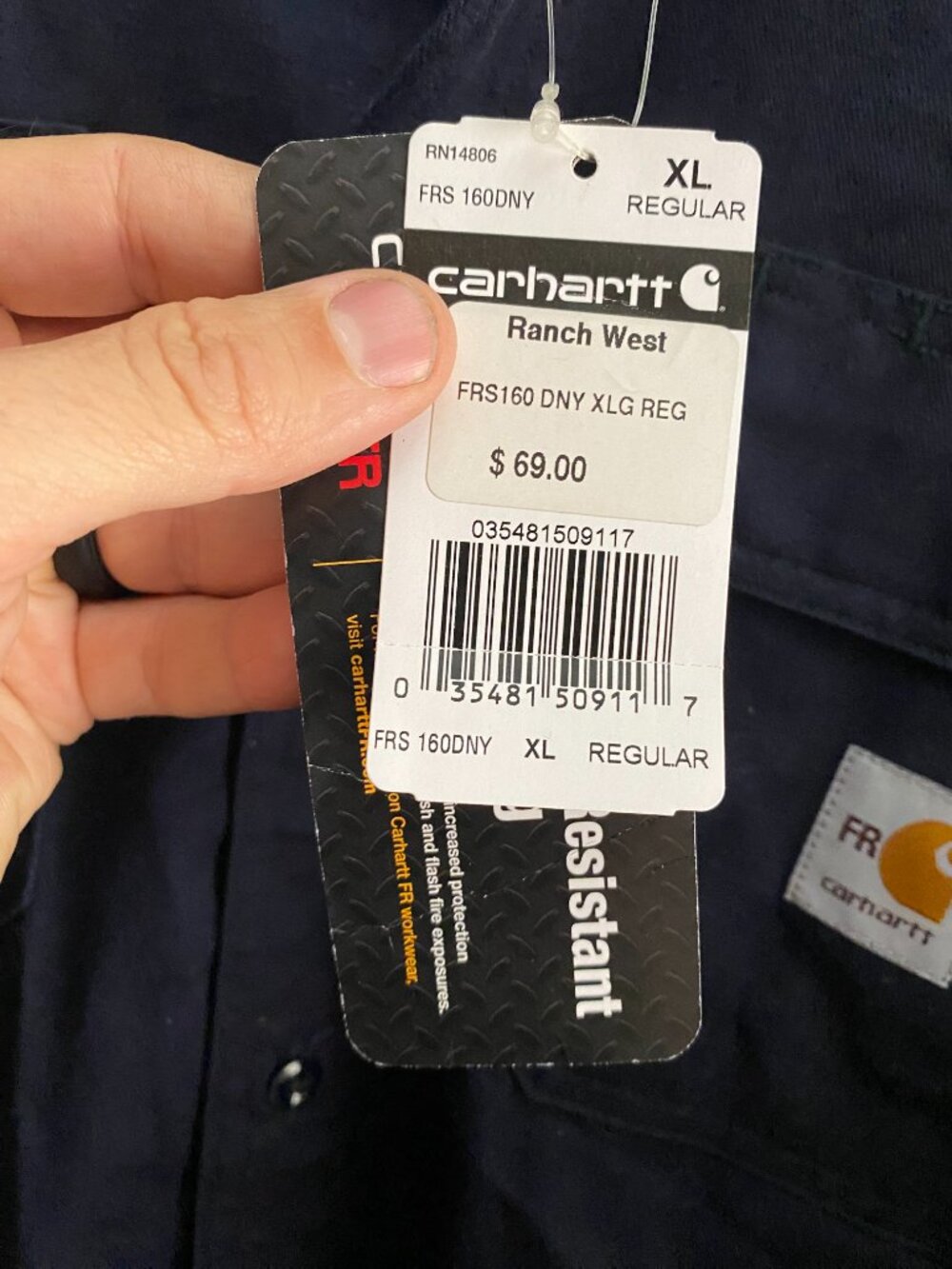 NWT Carhartt FRS 160DNY Dark Navy Button Down Shirt Men's XL NEW Workwear Work - Picture 3 of 4